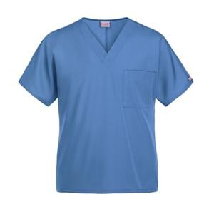 Cherokee Scrub Shirt V-Neck 1 Pocket Short Sleeves Small Ceil Blue Unisex Ea