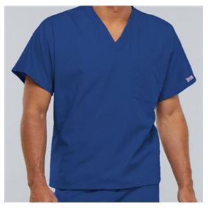 Cherokee Scrub Shirt V-Neck 1 Pocket Short Sleeves 2X Large Royal Blue Unisex Ea