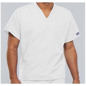 Cherokee Scrub Shirt V-Neck 1 Pocket Short Sleeves Large White Unisex Ea