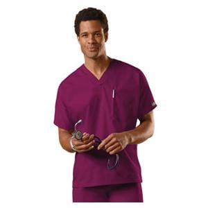 Cherokee Scrub Shirt V-Neck 1 Pocket Short Sleeves 2X Large Wine Unisex Ea