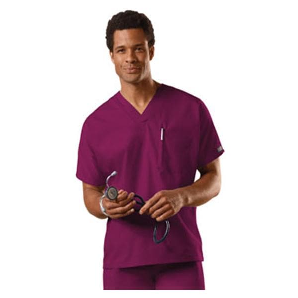 Cherokee Scrub Shirt V-Neck 1 Pocket Short Sleeves 2X Large Wine Unisex Ea