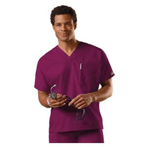 Cherokee Scrub Shirt V-Neck 1 Pocket Short Sleeves X-Small Wine Unisex Ea