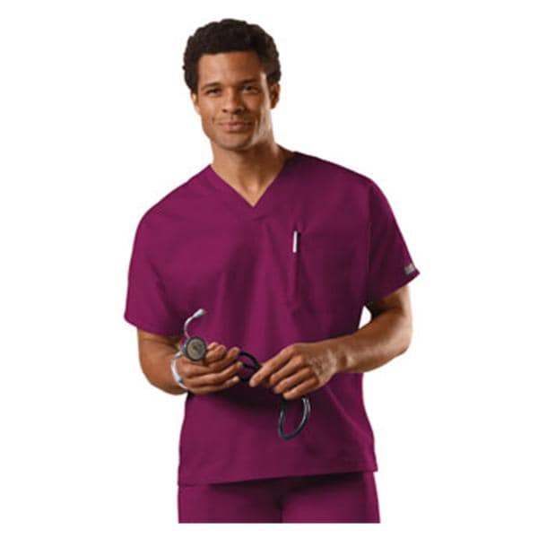 Cherokee Scrub Shirt V-Neck 1 Pocket Short Sleeves X-Small Wine Unisex Ea