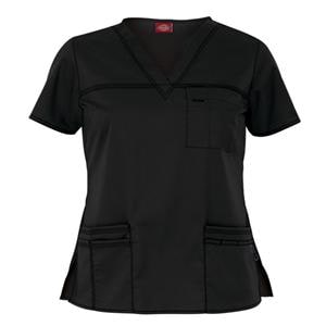 Dickies Scrub Shirt V-Neck 4 Pockets Short Sleeves X-Small Black Womens Ea