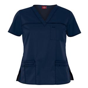 Dickies Scrub Shirt V-Neck 4 Pockets Short Sleeves X-Large Navy Womens Ea