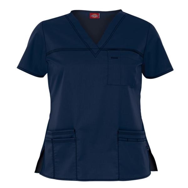 Dickies Scrub Shirt V-Neck 4 Pockets Short Sleeves X-Small Navy Womens Ea