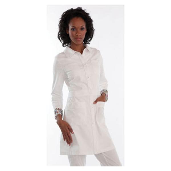 Lab Coat 4 Pockets Long Sleeves 34 in Small White Womens Ea
