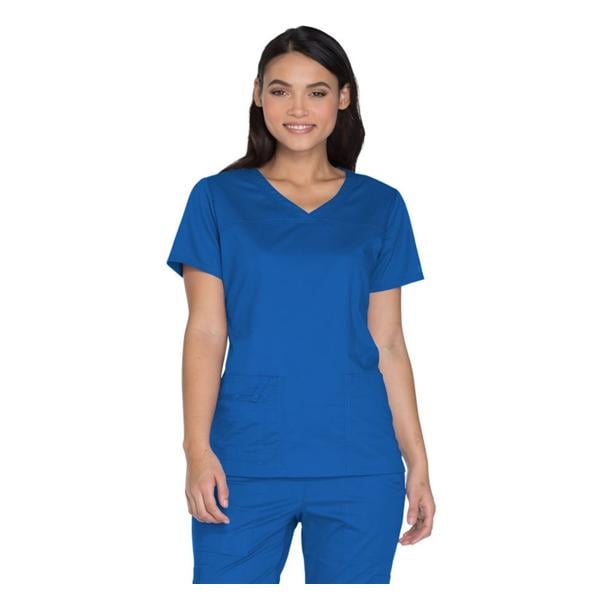 Cherokee Scrub Shirt V-Neck 3 Pockets Short Sleeves Medium Royal Blue Womens Ea