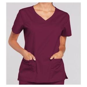 Cherokee Scrub Shirt V-Neck 3 Pockets Short Sleeves Small Wine Womens Ea