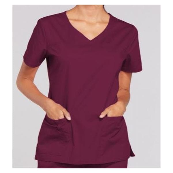 Cherokee Scrub Shirt V-Neck 3 Pockets Short Sleeves Small Wine Womens Ea