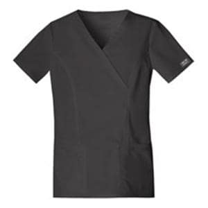 Cherokee Scrub Shirt Mock Wrap V-Neck Short Sleeves Small Black Womens Ea