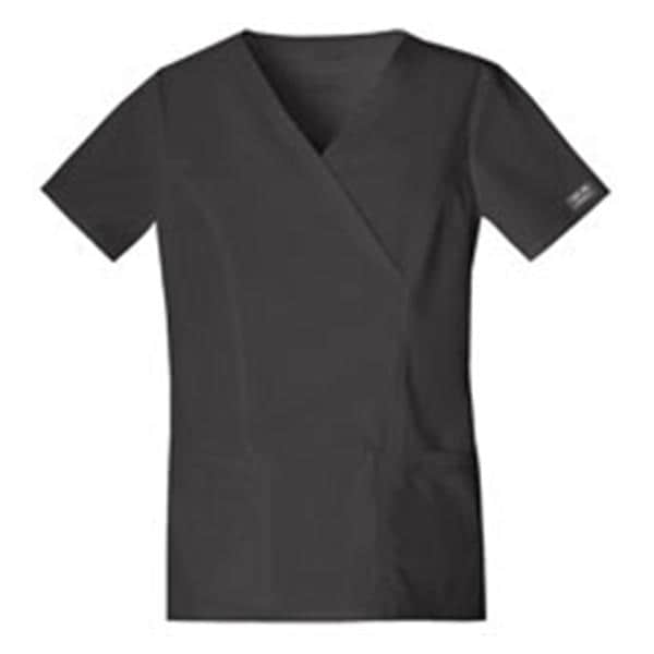 Cherokee Scrub Shirt Mock Wrap V-Neck Short Sleeves Small Black Womens Ea