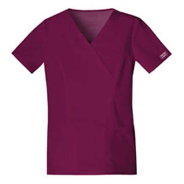 Cherokee Scrub Shirt Mock Wrap V-Neck Short Sleeves Large Wine Womens Ea