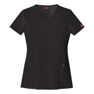 Dickies Scrub Shirt Poly/Ryn/Spndx V-Nck 3 Pkts Shrt Slvs 3X Large Blk Womens Ea