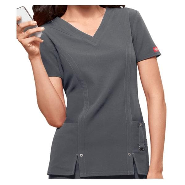 Dickies Scrub Shirt V-Neck 3 Pockets Short Sleeves X-Large Pewter Womens Ea