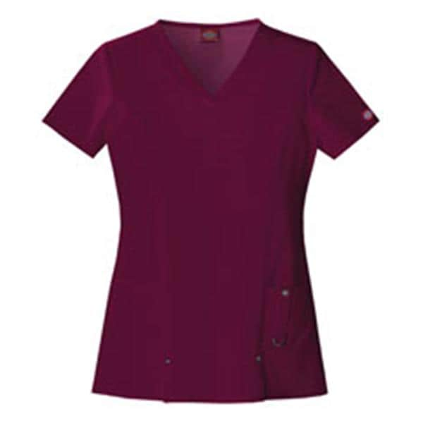 Dickies Scrub Shirt V-Neck 3 Pockets Short Sleeves Small Wine Womens Ea