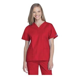 Cherokee Scrub Shirt V-Neck 3 Pockets Short Sleeves Medium Red Womens Ea