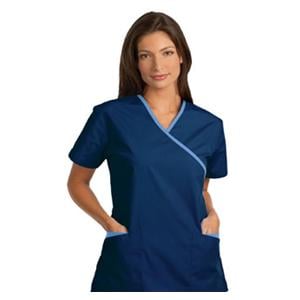 Fashion Poplin Scrub Top XOvr Nck 2 Pkts Set-In Sleeves X-Small Nvy/Cl Womens Ea