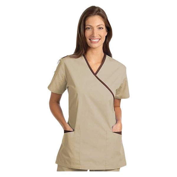 Fashion Seal Scrub Shirt XOvr Nck 3 Pkts Set-In Sleeves Small Tn/Choc Womens Ea