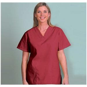 Fashion Poplin Scrub Shirt V-Neck 2 Pockets X-Large Sangria Womens Ea