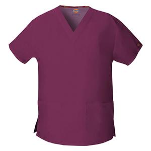 Dickies Scrub Shirt V-Neck 3 Pockets Short Sleeves 3X Large Wine Womens Ea