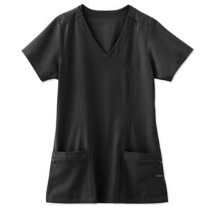 Scrub Shirt V-Neck 5 Pockets Short Sleeves Small Black Womens Ea