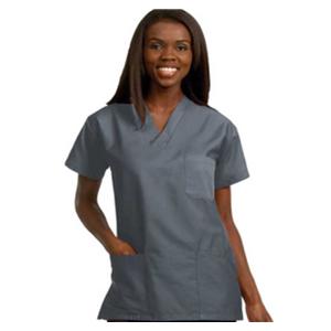 Scrub Shirt 3 Pockets Set-In Short Sleeves X-Small Pewter Unisex Ea