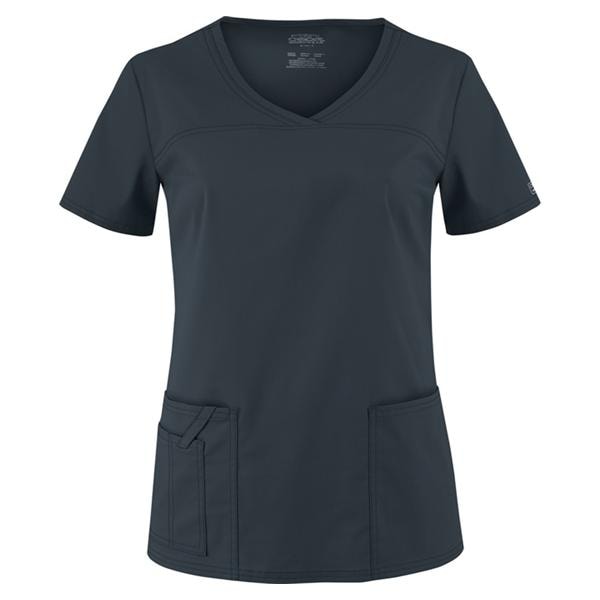 Core Stretch Scrub Shirt V-Neck 3 Pockets Short Sleeves 2X Small Pwtr Womens Ea