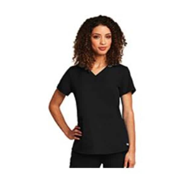 Greys Anatomy Scrub Shirt V-Neck 2 Pockets Short Sleeves Small Black Womens Ea