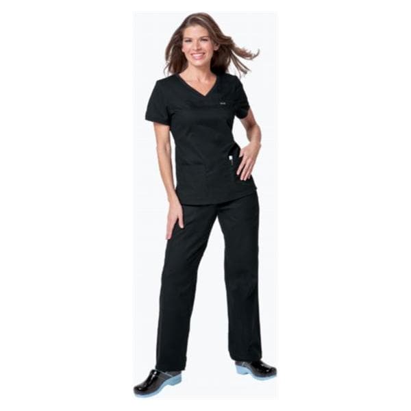 Scrub Shirt 3 Pockets Rib-Trim Short Sleeves 2X Large Black Womens Ea