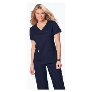 Scrub Shirt 3 Pockets Rib-Trim Short Sleeves Medium Navy Womens Ea