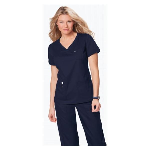 Scrub Shirt 3 Pockets Rib-Trim Short Sleeves Medium Navy Womens Ea