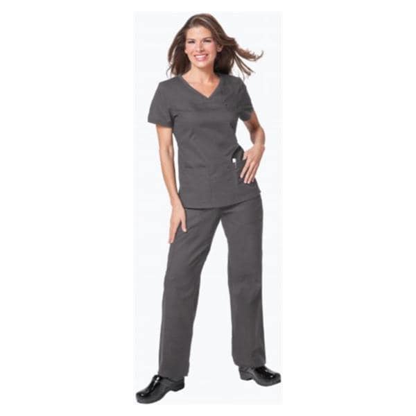 Scrub Shirt 3 Pockets Rib-Trim Short Sleeves Small Steel Grey Womens Ea