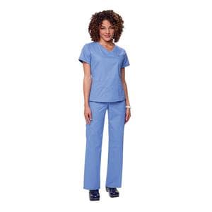 Scrub Shirt 3 Pockets Rib-Trim Short Sleeves X-Small Ceil Blue Womens Ea