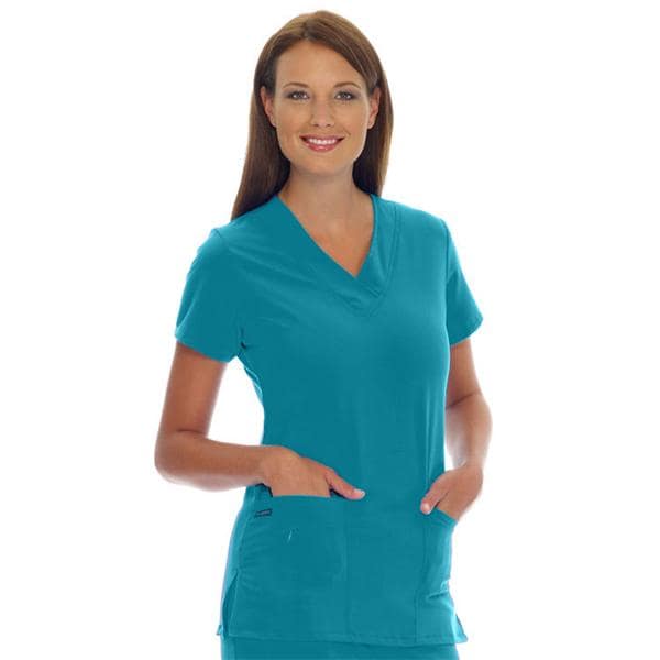 Jockey Scrub Shirt V-Neck 3 Pockets Short Sleeves X-Large Teal Womens Ea