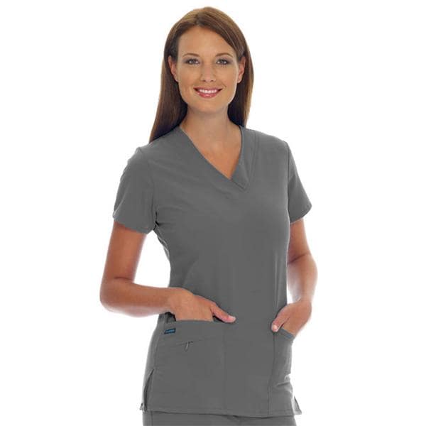 Scrub Shirt V-Neck 3 Pockets Short Sleeves Medium Pewter Womens Ea