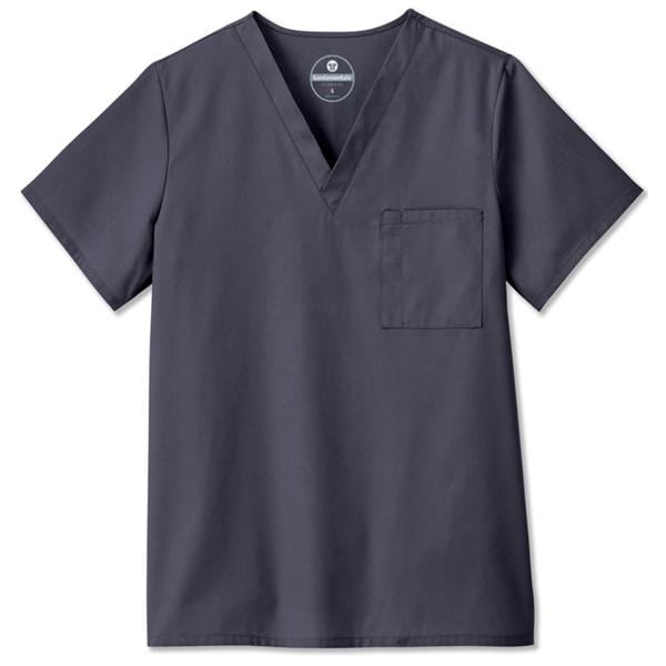 Scrub Shirt Poly/Ctn V-Neck 1 Pocket Set-In Sleeves Small Charcoal Unisex Ea