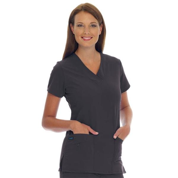 Scrub Shirt V-Neck 3 Pockets Short Sleeves Small Charcoal Womens Ea