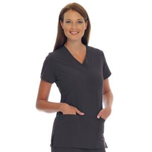 Scrub Shirt V-Neck 3 Pockets Short Sleeves X-Large Charcoal Womens Ea