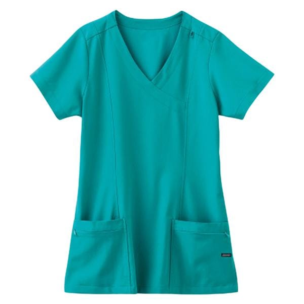 Jockey Scrub Shirt Mock Wrap V-Neck 2 Pockets Short Sleeves Large Teal Womens Ea