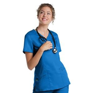 Mock Wrap Scrub Top V-Neck Tunic 3 Pockets Womens Ea