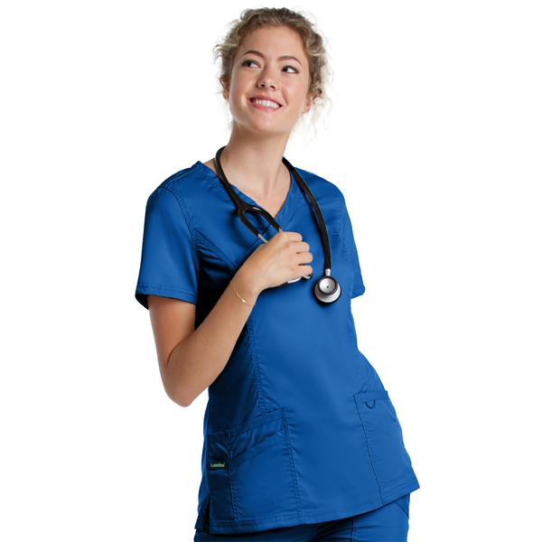 Mock Wrap Scrub Top V-Neck Tunic 3 Pockets Womens Ea