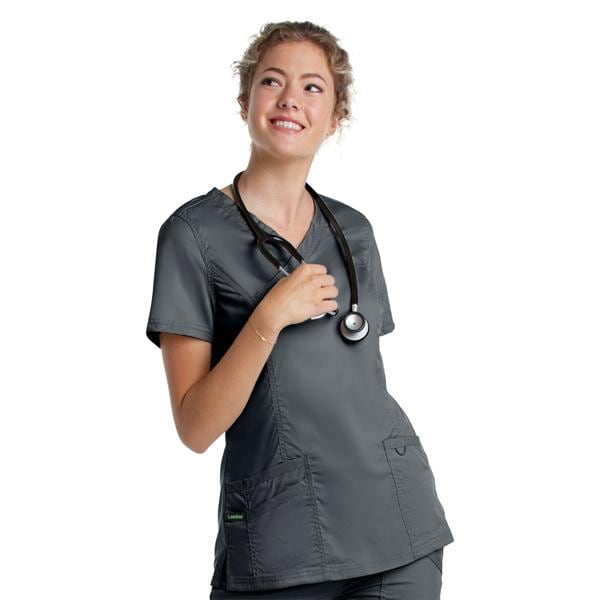 Mock Wrap Scrub Top V-Neck Tunic 3 Pockets Womens Ea