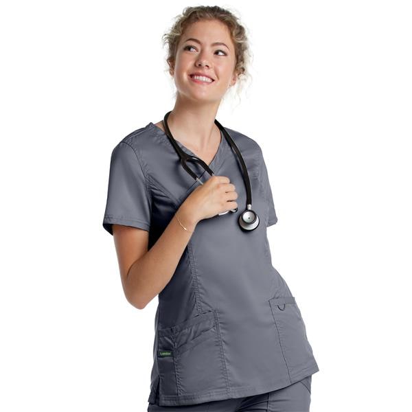 Mock Wrap Scrub Top V-Neck Tunic 3 Pockets Womens Ea