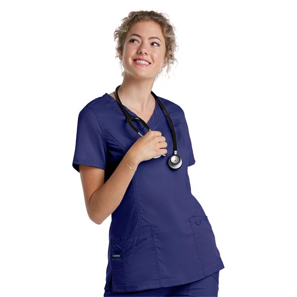 Mock Wrap Scrub Top V-Neck Tunic 3 Pockets Womens Ea