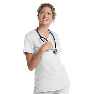 Mock Wrap Scrub Top V-Neck Tunic 3 Pockets Womens Ea