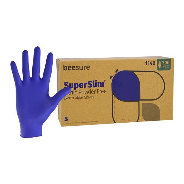 BeeSure SuperSlim Nitrile Exam Gloves Small Midnight Blue Non-Sterile