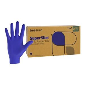 BeeSure SuperSlim Nitrile Exam Gloves Medium Midnight Blue Non-Sterile