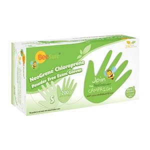 BeeSure NeoGrene Chloroprene Exam Gloves Small Green Non-Sterile