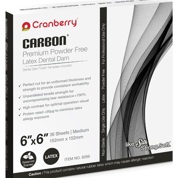 Cranberry Carbon Latex Rubber Dam 6 in x 6 in Medium Gauge Blk Mnt Scntd 36/Box